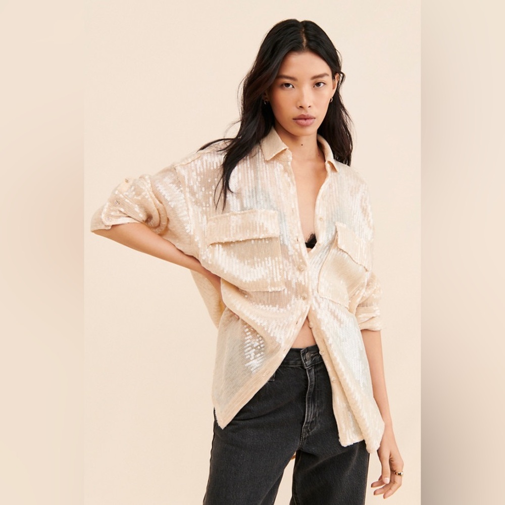 NWOT Anthropologie Pilot Sequin Shine Shirt M